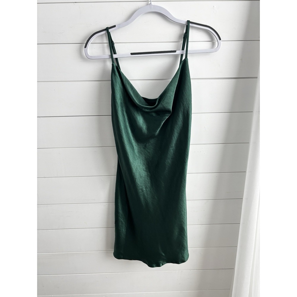 Nasty Gal Green Satin Slip‎ Dress Cowl Neck Mini Size 8  0322